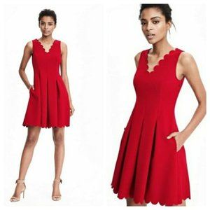 Banana Republic Red Scalloped Hem Dress
